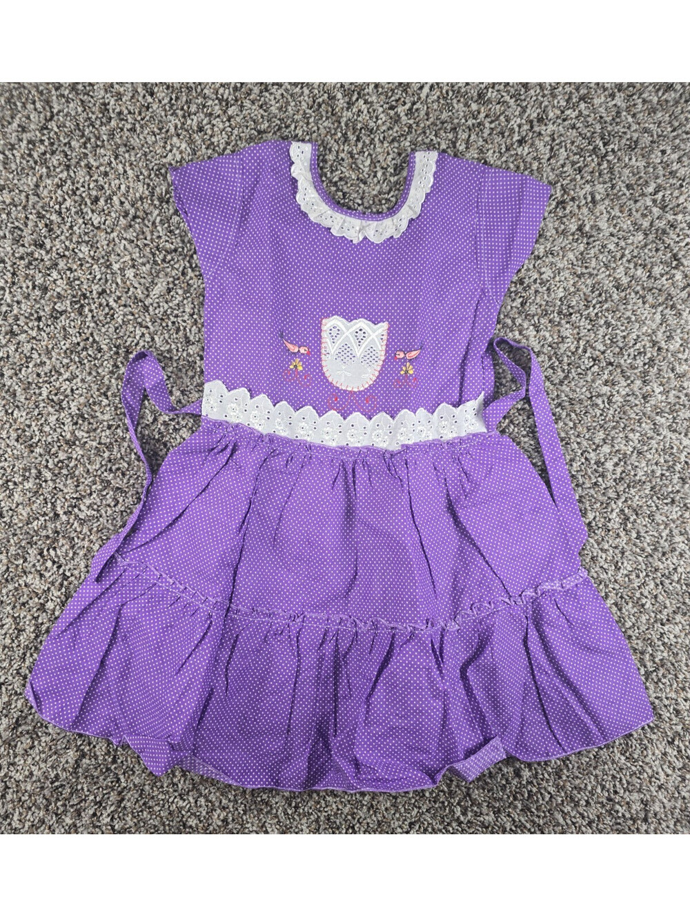 Vtg Toddler Girls Sz 2T Knee Length Cotton Dress Purple Dot Print Cottage Core